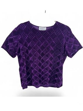 Gemilli Vintage Purple Velvet Burnout Wavy Geometric Top XL Made in USA 1210-S8